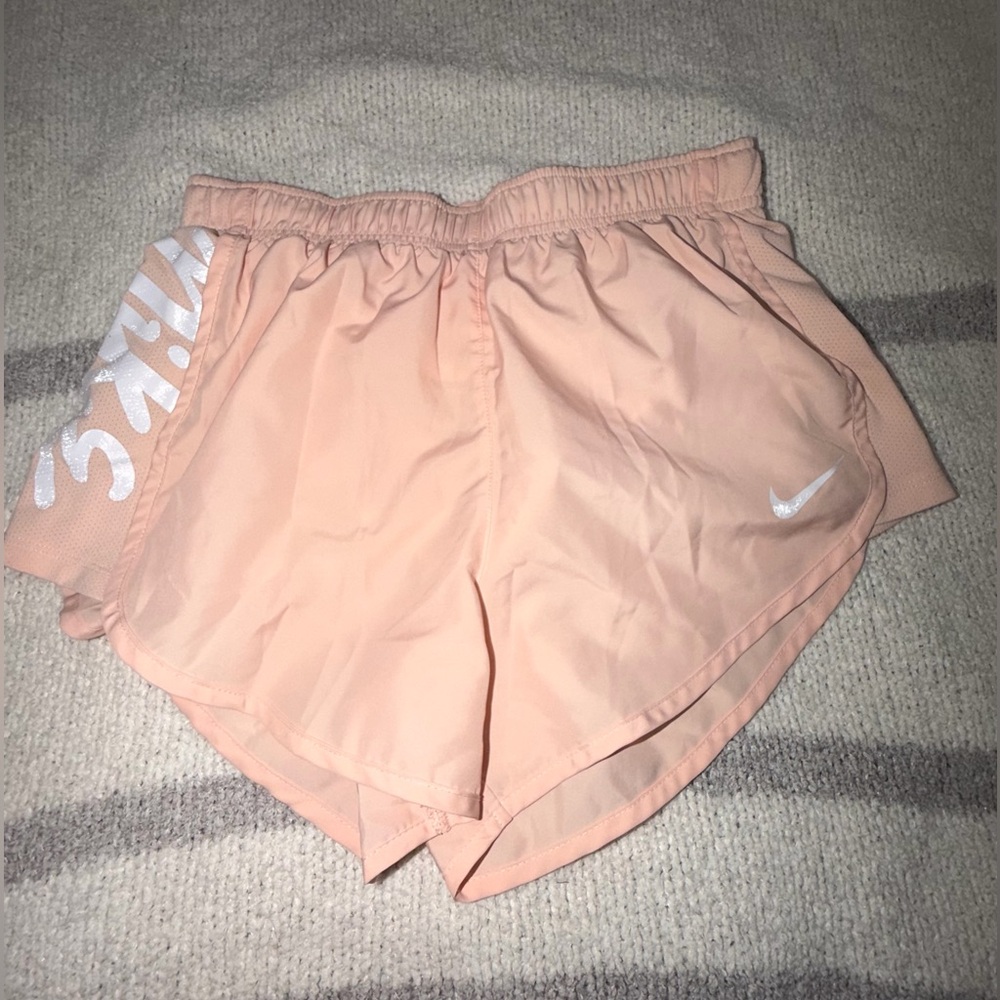 Nike Women's Peach Athletic Shorts with White Swoosh
